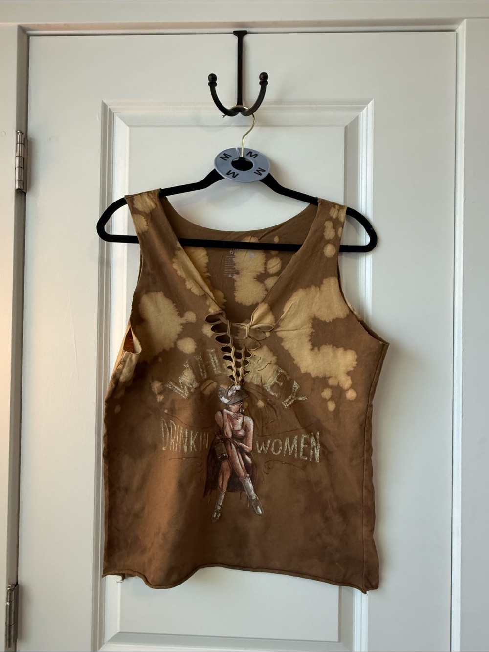 Brown Tie-Dye Lace-Up Graphic Tank Top